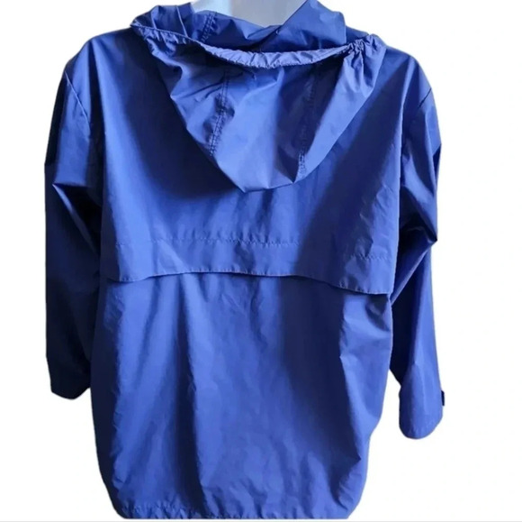 Land's End Rain Slicker Jacket Women Large Hooded Blue Preppy Utility Nautical - Picture 5 of 7